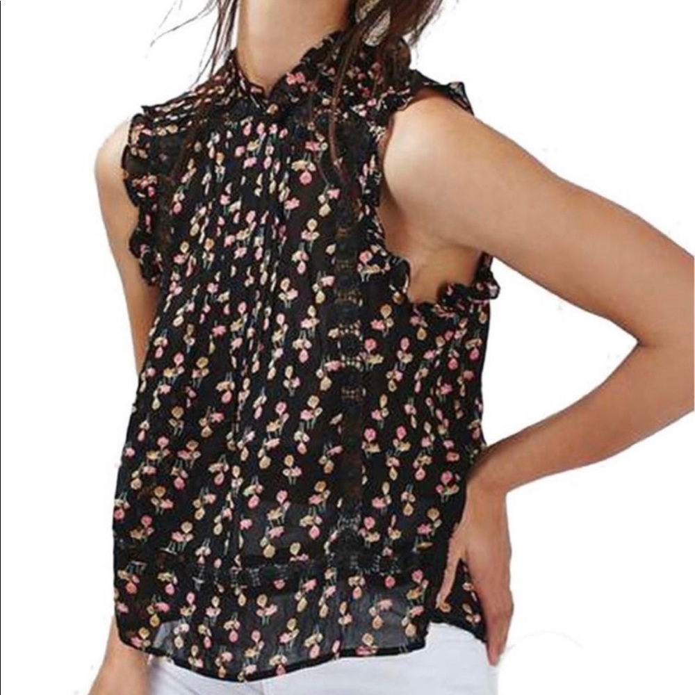 Topshop Nordstrom Black Floral Ruffle Tank Top Size 2 NEW NWT